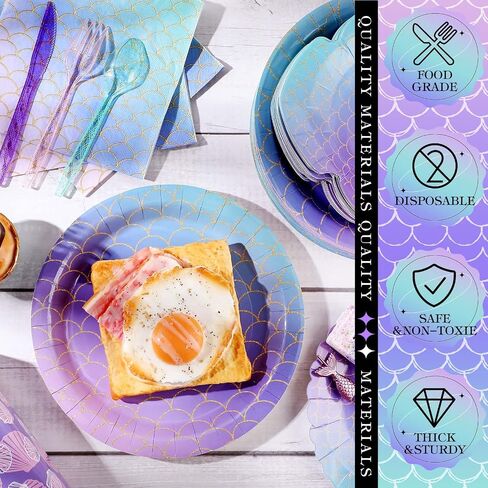 120 Pcs Mermaid Party Supplies Mermaids Themed Decorations Under the Sea Disposable Dinnerware Set Includes Plates Napkins Cups Fork for Birthday Party, Serves 24 Guests in Saudi Arabia