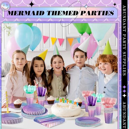 120 Pcs Mermaid Party Supplies Mermaids Themed Decorations Under the Sea Disposable Dinnerware Set Includes Plates Napkins Cups Fork for Birthday Party, Serves 24 Guests in Saudi Arabia