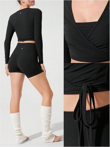 SweatyRocks Women's Workout Shirts Ballet Pilates Wrap Long Sleeve Athletic Yoga Running Gym Casual Tops in Saudi Arabia