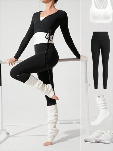 SweatyRocks Women's Workout Shirts Ballet Pilates Wrap Long Sleeve Athletic Yoga Running Gym Casual Tops in Saudi Arabia