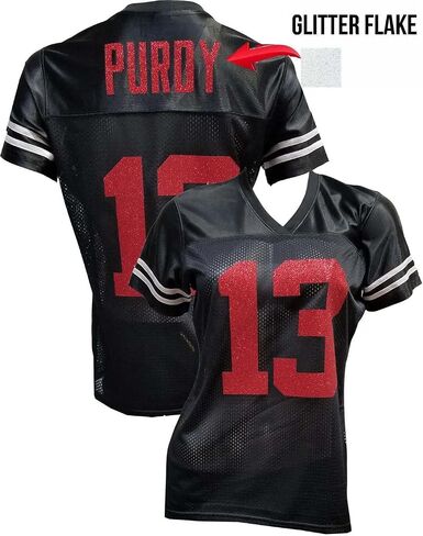 Custom Glitterflake Brock Purdy Womens Black Mesh Jersey Size Large in Saudi Arabia