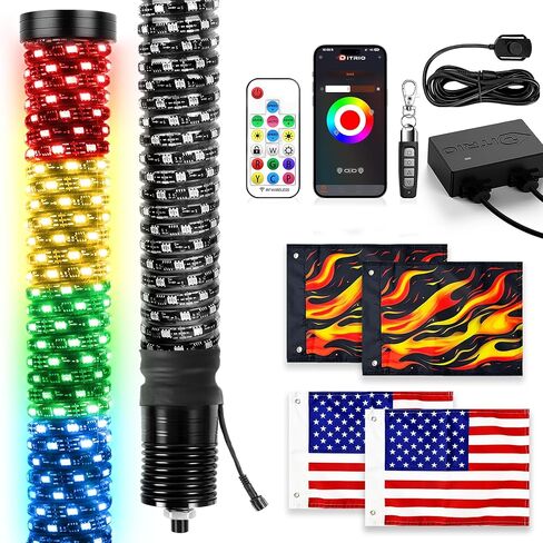 2 Pack 3FT Whip Lights with 4 Flags, Led Whip Light with App & Remote Control,Spiral Music RGB Chasing Lighted Whips,Side by Side Whip Lights for UTV ATV Polaris RZR Can-Am SXS Truck in Kuwait