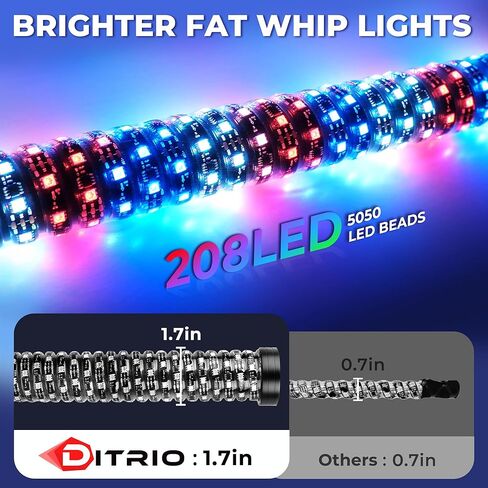 2 Pack 3FT Whip Lights with 4 Flags, Led Whip Light with App & Remote Control,Spiral Music RGB Chasing Lighted Whips,Side by Side Whip Lights for UTV ATV Polaris RZR Can-Am SXS Truck in Kuwait