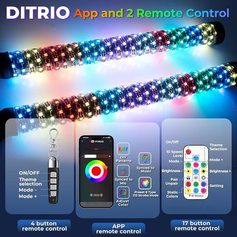 2 Pack 3FT Whip Lights with 4 Flags, Led Whip Light with App & Remote Control,Spiral Music RGB Chasing Lighted Whips,Side by Side Whip Lights for UTV ATV Polaris RZR Can-Am SXS Truck in Kuwait