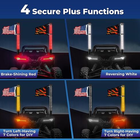 2 Pack 3FT Whip Lights with 4 Flags, Led Whip Light with App & Remote Control,Spiral Music RGB Chasing Lighted Whips,Side by Side Whip Lights for UTV ATV Polaris RZR Can-Am SXS Truck in Kuwait