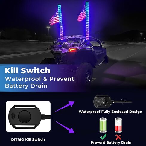 2 Pack 3FT Whip Lights with 4 Flags, Led Whip Light with App & Remote Control,Spiral Music RGB Chasing Lighted Whips,Side by Side Whip Lights for UTV ATV Polaris RZR Can-Am SXS Truck in Kuwait
