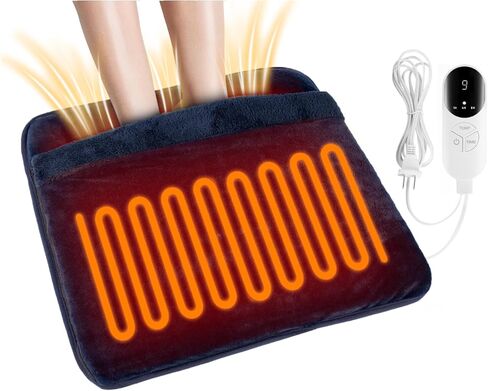 Electric Heated Foot Warmer for Men and Women, Double Sided Foot Heating Pad with 9 Heat Levels & 3 Timers, Foot Heater Feet Warmer Under Desk, Bed, Office, Home Use(Grey) in Saudi Arabia