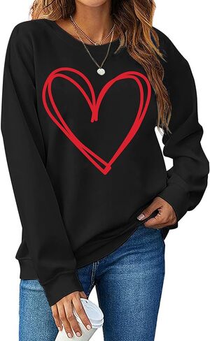 LHBNK Valentines Day Sweatshirt for Women Funny Love Heart Shirts Casual Valentine Pullover Long Sleeve Tops in Saudi Arabia