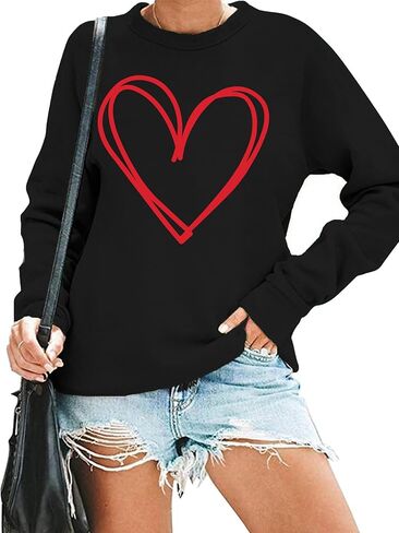 LHBNK Valentines Day Sweatshirt for Women Funny Love Heart Shirts Casual Valentine Pullover Long Sleeve Tops in Saudi Arabia