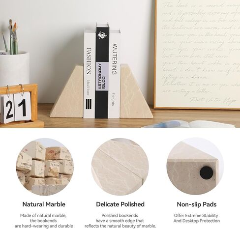 Marble Bookends for Heavy Books, Decorative Bookends for Shelves, Green Stone Book Ends, Heavy-Duty Book Ends for Hardback Book & Cookbooks, Unique Book Stopper & Holder, Set of 2 in Kuwait