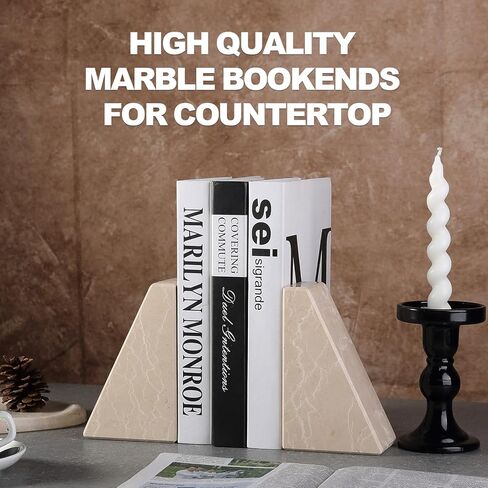 Marble Bookends for Heavy Books, Decorative Bookends for Shelves, Green Stone Book Ends, Heavy-Duty Book Ends for Hardback Book & Cookbooks, Unique Book Stopper & Holder, Set of 2 in Kuwait