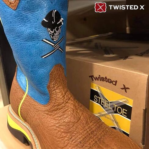 حذاء Twisted X الرجالي مقاس 12 بوصة للعمل الغربي، بمقدمة مربعة من الفولاذ، وكتف زيتي بني وأزرق نيون، 11 D in Saudi Arabia
