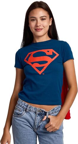 تي شيرت بغطاء للرأس بأكمام قصيرة ورقبة دائرية زرقاء من DC Comics Superman Junior in Saudi Arabia