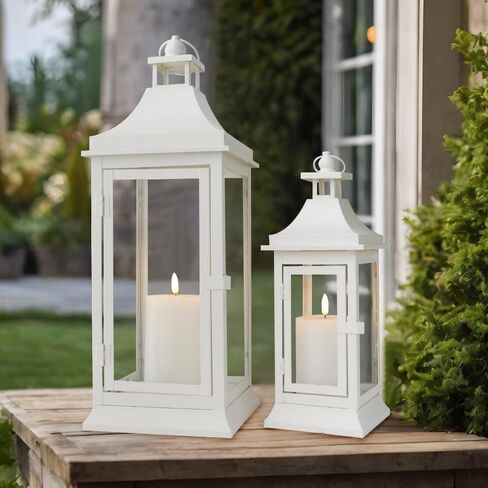 JHY DESIGN Set of 2 13''&19.5''Tall Outdoor Candle Lanterns Vintage Hanging Tower Lantern Metal Candle Holder for Garden Living Room Indoor Outdoor Parties Weddings Balcony(Black) in Saudi Arabia