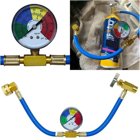 R134A CAR AC CAR AC STIRGERANTH CHOT ، خرطوم إعادة شحن الهواء ، مع مقياس لقياس الضغط المنخفض ، 1/2 بوصة يمكن النقر فوق و R134A مقرن سريع للسيارة/المبرد AC ، 100PSI in Saudi Arabia