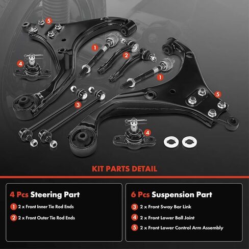 A-Premium Set of 10, Front Lower Control Arm, Sway Bar Link, Lower Ball Joint, Inner & Outer Tie Rod End, Compatible with Kia Sportage 2005-2010, Hyundai Tucson 2005-2009 in Saudi Arabia