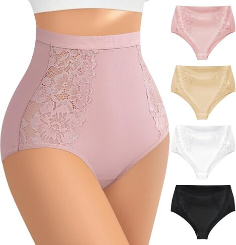 Women's High Waisted Underwear with Hollow Lace Side,Soft High Cut Stretchy Panties,Cheeky Coverage Briefs Multipack in Kuwait