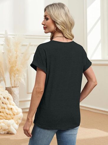 2PCS T Shirts Short Sleeve V Neck Tees Womens Fashion Tops Trendy Soft 2025 Casual Summer Spring Outfits Clothes in Kuwait