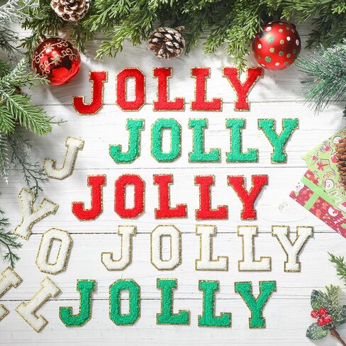 30 Pcs Self-Adhesive Merry Christmas Iron on Patches 2.1 Inch Sew on Chenille Letter Patches Glitter Pink Xmas Chenille Patches Embroidered Applique Patches for Crafts DIY Christmas Decor in Saudi Arabia