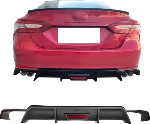 IKON MOTORSPORTS, Rear Bumper Diffuser Lip W/Light Compatible with 2018-2024 Toyota Camry SE XSE Models Only, Gloss Black Injection PP Add On Air Dam Rear Lower Bumper Protector Lip Bodykits in Saudi Arabia