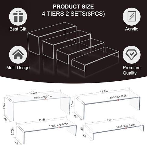 Acrylic Display Risers,6pcs 12'' Display Stands,Stackable Acrylic Shelves for Small Item Display,Thickened to 5mm Clear Plastic Shelf Risers for Cupcake Stand,Pop Figurines,Tumbler,Food in Kuwait