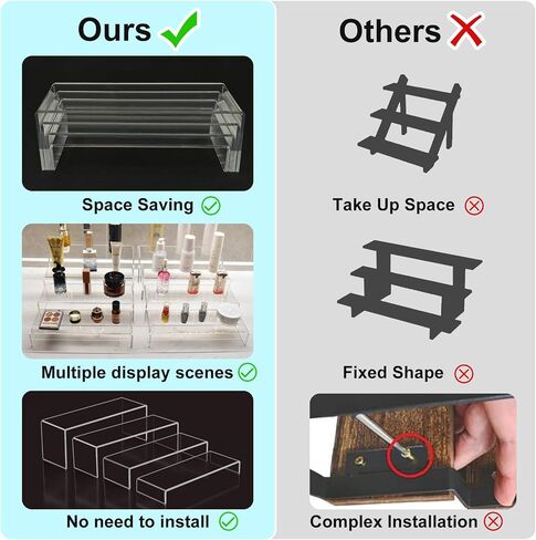 Acrylic Display Risers,6pcs 12'' Display Stands,Stackable Acrylic Shelves for Small Item Display,Thickened to 5mm Clear Plastic Shelf Risers for Cupcake Stand,Pop Figurines,Tumbler,Food in Kuwait