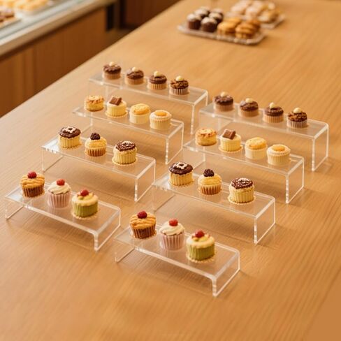 Acrylic Display Risers,6pcs 12'' Display Stands,Stackable Acrylic Shelves for Small Item Display,Thickened to 5mm Clear Plastic Shelf Risers for Cupcake Stand,Pop Figurines,Tumbler,Food in Kuwait