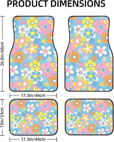 Vintage Groovy Flowers Car Floor Mats Set of 4 Universal Fit for Suvs Sedans Trucks Cars Set of 4 Auto Floor Carpets Rugs Non Slip in Saudi Arabia