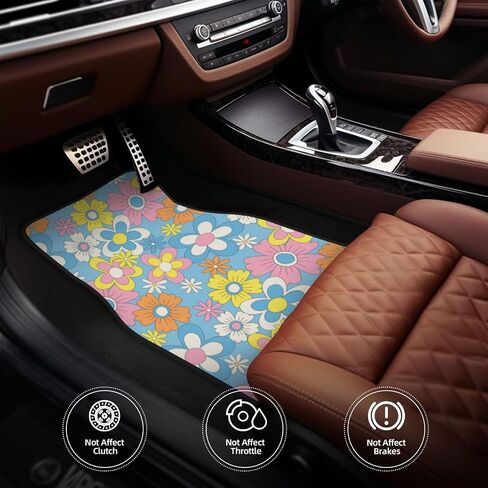 Vintage Groovy Flowers Car Floor Mats Set of 4 Universal Fit for Suvs Sedans Trucks Cars Set of 4 Auto Floor Carpets Rugs Non Slip in Saudi Arabia