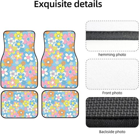 Vintage Groovy Flowers Car Floor Mats Set of 4 Universal Fit for Suvs Sedans Trucks Cars Set of 4 Auto Floor Carpets Rugs Non Slip in Saudi Arabia