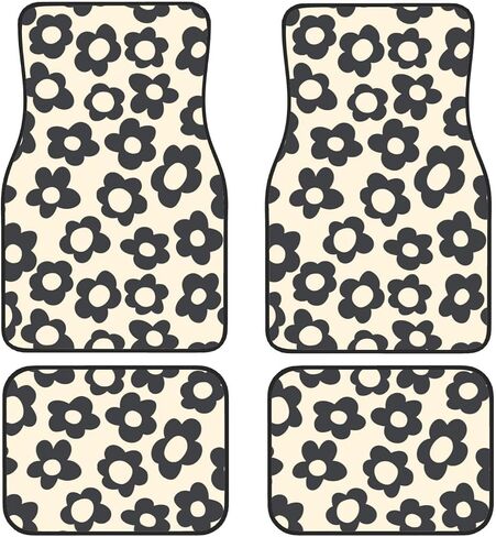 Vintage Groovy Flowers Car Floor Mats Set of 4 Universal Fit for Suvs Sedans Trucks Cars Set of 4 Auto Floor Carpets Rugs Non Slip in Saudi Arabia