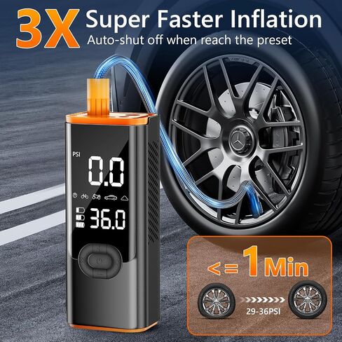 Tire Inflator Portable Air Compressor, 180PSI Air Pump for Car Tires with 25000mAh Battery, One Click Smart Air Pump Tire Inflator for Car, Motorcycle, Bicycle and More with Tire Pressure Gauge in Saudi Arabia