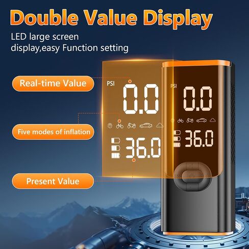Tire Inflator Portable Air Compressor, 180PSI Air Pump for Car Tires with 25000mAh Battery, One Click Smart Air Pump Tire Inflator for Car, Motorcycle, Bicycle and More with Tire Pressure Gauge in Saudi Arabia