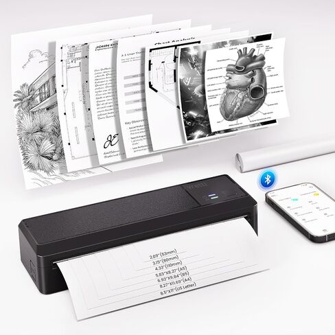 vretti Portable Printers Wireless for Travel, Wireless inkless Portable Printer with 304DPI, Portable Thermal Printer, Instant Printing, Inkless Printer for iOS&Android, Support US Letter&A4&B5 in Saudi Arabia