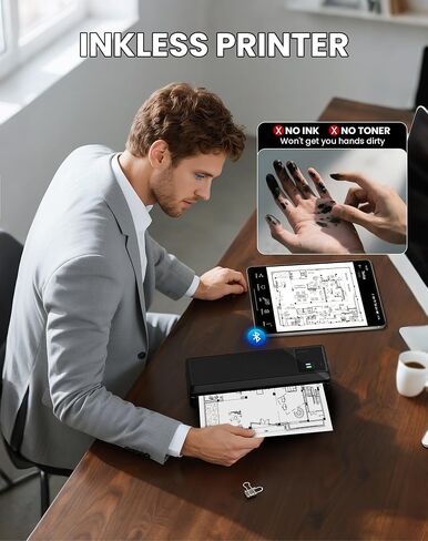 vretti Portable Printers Wireless for Travel, Wireless inkless Portable Printer with 304DPI, Portable Thermal Printer, Instant Printing, Inkless Printer for iOS&Android, Support US Letter&A4&B5 in Saudi Arabia