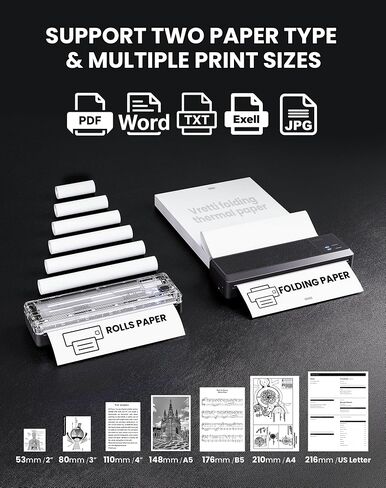 vretti Portable Printers Wireless for Travel, Wireless inkless Portable Printer with 304DPI, Portable Thermal Printer, Instant Printing, Inkless Printer for iOS&Android, Support US Letter&A4&B5 in Saudi Arabia