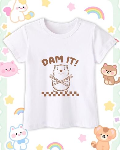 تي شيرتات للأطفال الصغار، تي شيرتات للأطفال الأولاد والبنات برسومات حيوانات مضحكة مطبوعة بحروف صيفية بأكمام قصيرة 2-8T in Kuwait