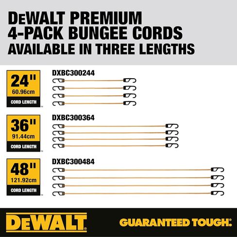 DEWALT DXBC300244 Black/Yellow 24" Premium Heavy-Duty Bungee Cords, 4 Pack in Saudi Arabia