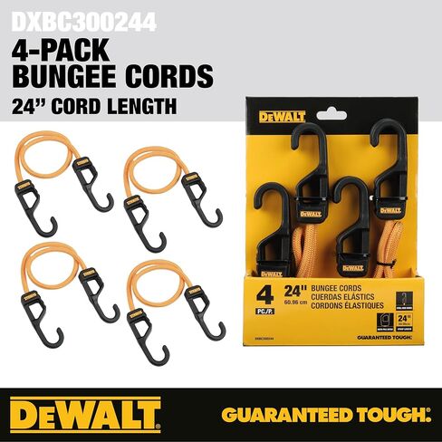DEWALT DXBC300244 Black/Yellow 24" Premium Heavy-Duty Bungee Cords, 4 Pack in Saudi Arabia