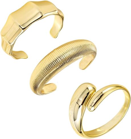 3PCS Chunky Gold Cuff Bangle Bracelets For Women Trendy Irregula Open Bangle Bracelets Set Gold Statement Minimalist Jewelry for Women in Kuwait