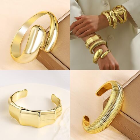 3PCS Chunky Gold Cuff Bangle Bracelets For Women Trendy Irregula Open Bangle Bracelets Set Gold Statement Minimalist Jewelry for Women in Kuwait