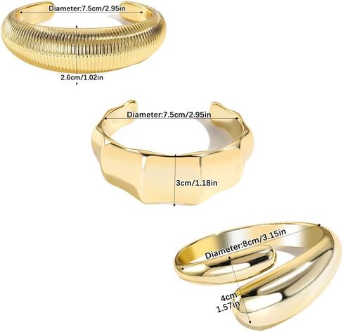 3PCS Chunky Gold Cuff Bangle Bracelets For Women Trendy Irregula Open Bangle Bracelets Set Gold Statement Minimalist Jewelry for Women in Kuwait