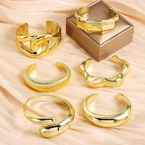 3PCS Chunky Gold Cuff Bangle Bracelets For Women Trendy Irregula Open Bangle Bracelets Set Gold Statement Minimalist Jewelry for Women in Kuwait