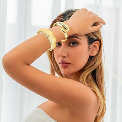 3PCS Chunky Gold Cuff Bangle Bracelets For Women Trendy Irregula Open Bangle Bracelets Set Gold Statement Minimalist Jewelry for Women in Kuwait
