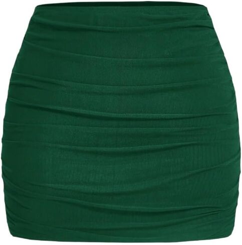 Womens' Solid Color Pleated High Waist Bodycon Skirt Casual Mini Skirts for Women in Saudi Arabia