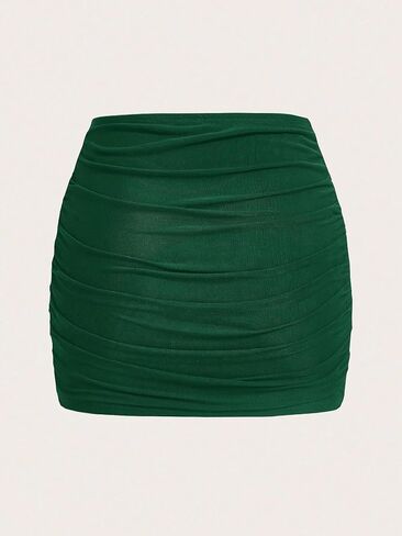 Womens' Solid Color Pleated High Waist Bodycon Skirt Casual Mini Skirts for Women in Saudi Arabia