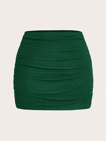 Womens' Solid Color Pleated High Waist Bodycon Skirt Casual Mini Skirts for Women in Saudi Arabia