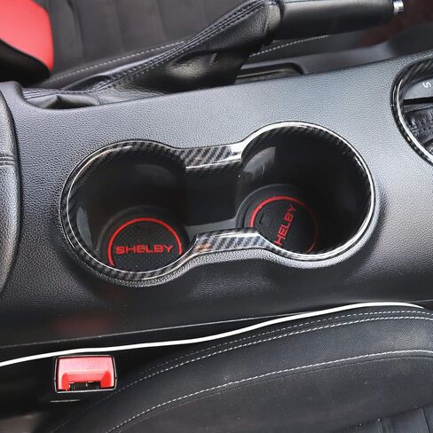 JeCar for Mustang Carbon Fiber Interior Cup Holder Cover Trim for Ford Mustang 2015-2023 Interior Accessories in Saudi Arabia
