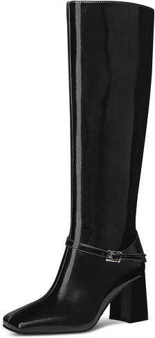 MUCCCUTE Knee High Boots for Women - Black White Brown Burgundy Fall Boots for Women - Square Toe Chunky Block Heel Boots Side Zipper Fashion Tall Long Boots for Ladies in Kuwait