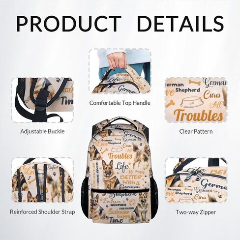 Mercuryelf Kids Bookbag with Lunch Bag and Pencil - 3 in 1 German Shepherd Backpack Set for Boys Girls - 17 Inch Dog School Backpack with Lunch Box for Primary Middle in Kuwait